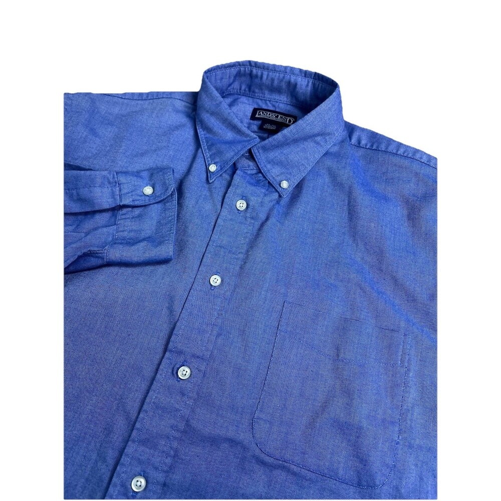 Lands' End Direct Merchants Blue Oxford Button Down Shirt 17-33 R Cotton LS EUC